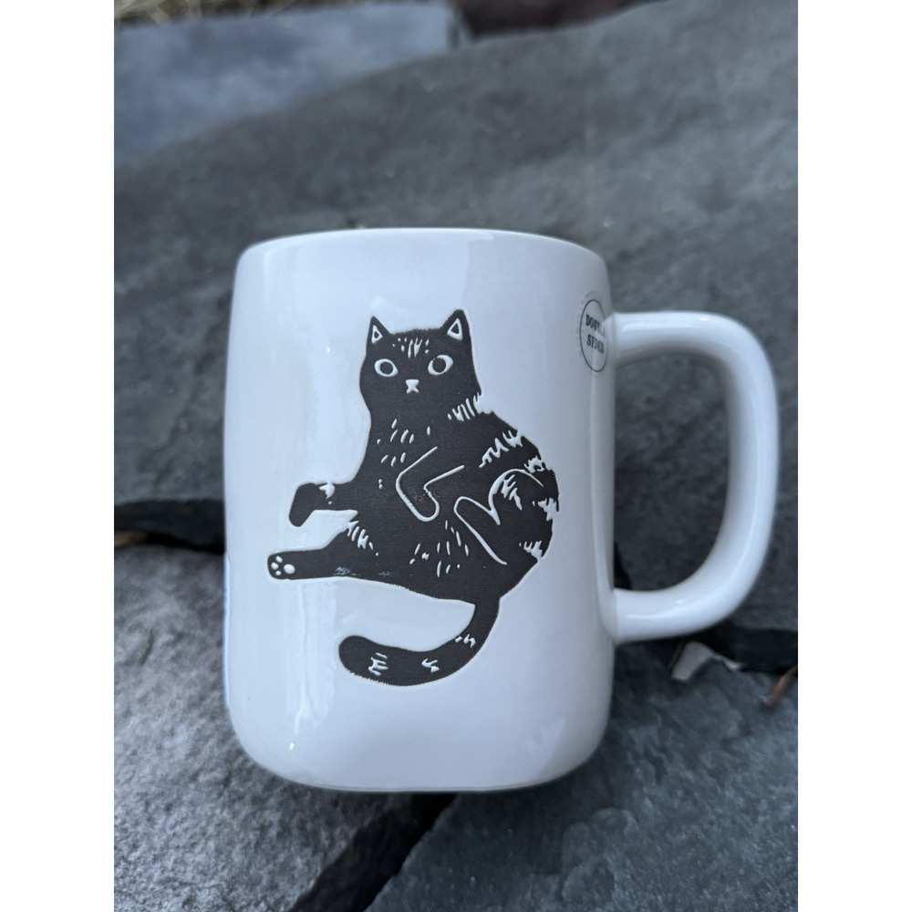 Rae‎ Dunn Mug Halloween White Cat THE PURR-FECT BREW Double Sided New 2024
